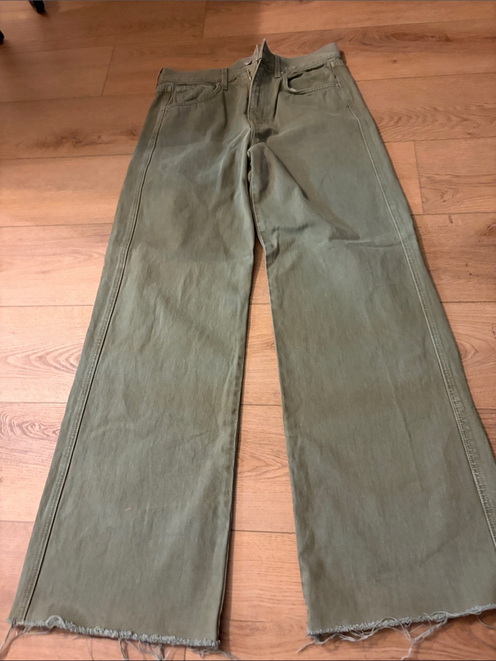 Veronica Beard Olive Green Wide-Leg Flare Jeans
